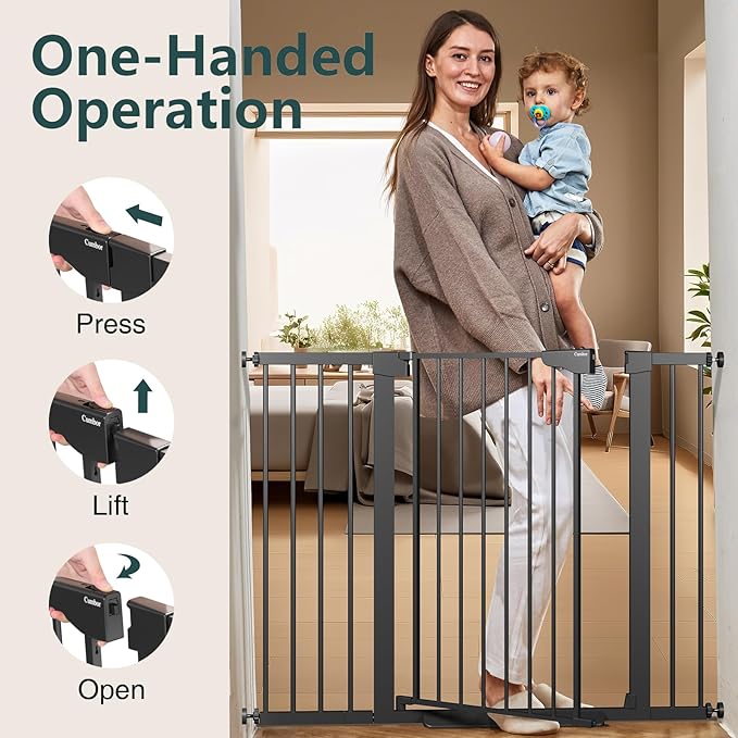 Cumbor 36" Extra Tall Baby Gate for Stairs, 29.7-48" Wide Dog Gate for Doorways, Pressure Mounted Auto-Close Pets Gates for Dogs Indoor, Durable Safety Child Gate, Mom's Choice Awards Winner, Black