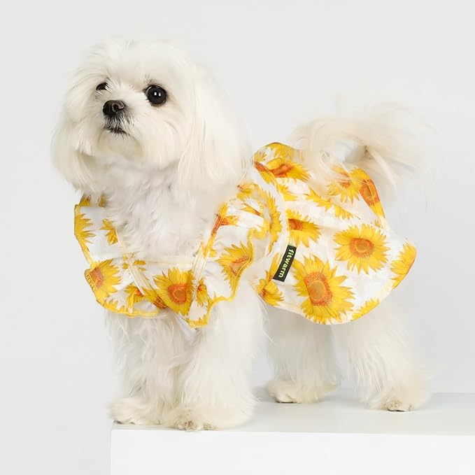 Fitwarm Dog Sunflower Dress, Dog Clothes for Small Dogs Girl, Pet Cat Apparel, White, Yellow, Red, XS