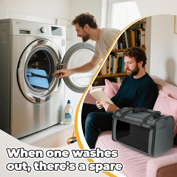 YUDODO 2 Packs 25 lbs Lightproof Soft Sided Pet Carrier for Large Cat & Small Dog Airline Approved Travel Bag Puppy Carriers with Side Pockets & Reflective Mesh, Foldable Portable Lake Blue+Grey Green