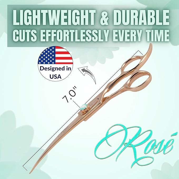 Kenchii Rose Dog Grooming Scissors, 7 Inch Curved Shears, Dog Scissors for Grooming, Ergonomic Design for Comfort and Precision, Heavy Duty, Durable and Sharp