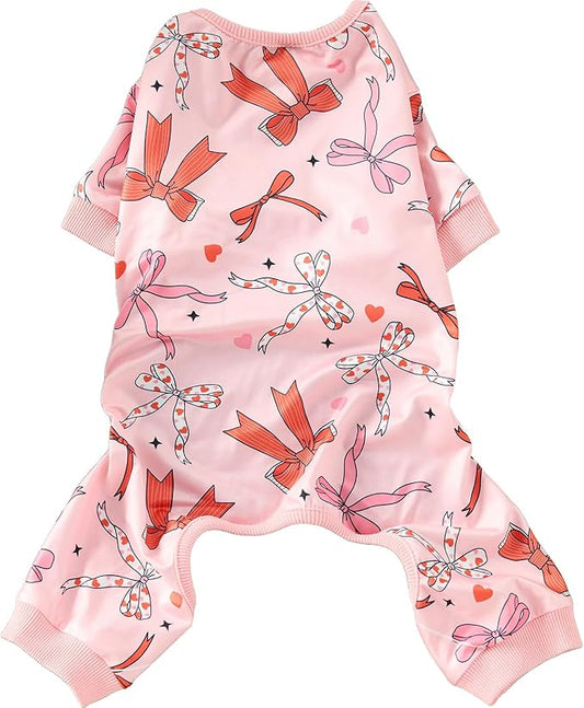 Dog Pajamas Onesie for Small & Medium Dogs - Polyester, Cozy, Wrinkle-Resistant Four-Legged Apparel (Light Pink, X-Large)