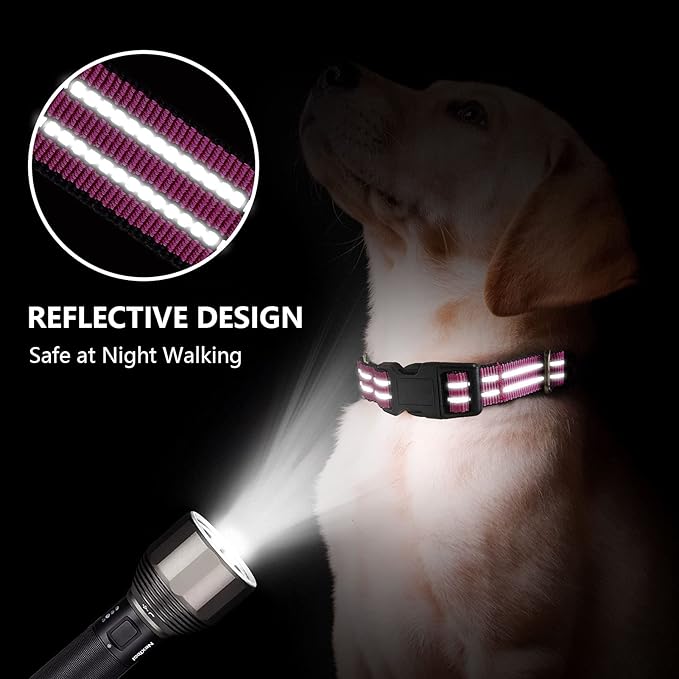 Hikiko Martingale Dog Collars Reflective Nylon Dog Collar with Quick Release Buckle Adjustable Training No Slip Dog Collar (X-Large, Pink)
