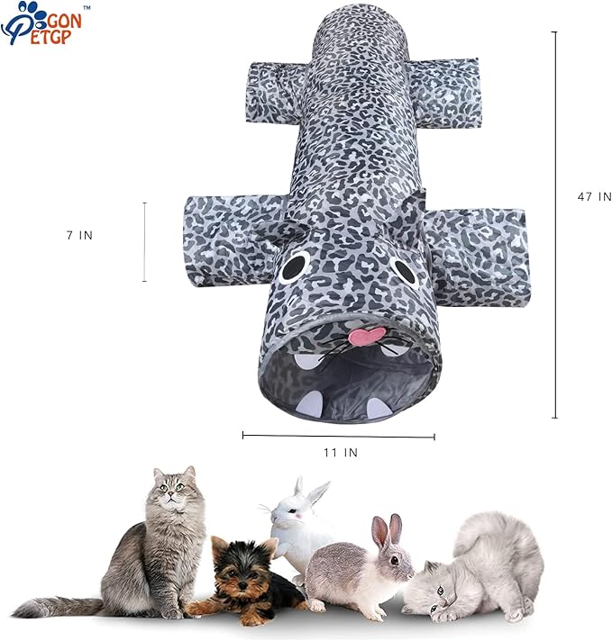 Large Indoor Cat Tunnel for Small Pets, 47IN, Tear-Resistant Polyester with Crinkle Crackle Paper, Folds Down for Easy Storage