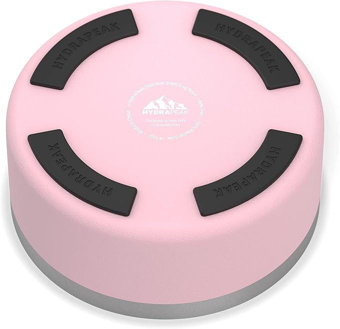 Hydrapeak Dog Bowl; Non Slip Stainless Steel; Water and Food Dish; Large Sized and Small Dogs; 32oz 64oz; Multiple Sizes; 4 Cup | Pink