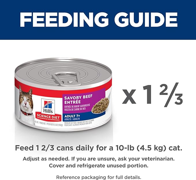 Hill's Science Diet Adult 7+, Senior Adult 7+ Premium Nutrition, Wet Cat Food, Beef Minced, 5.5 oz Can, Case of 24
