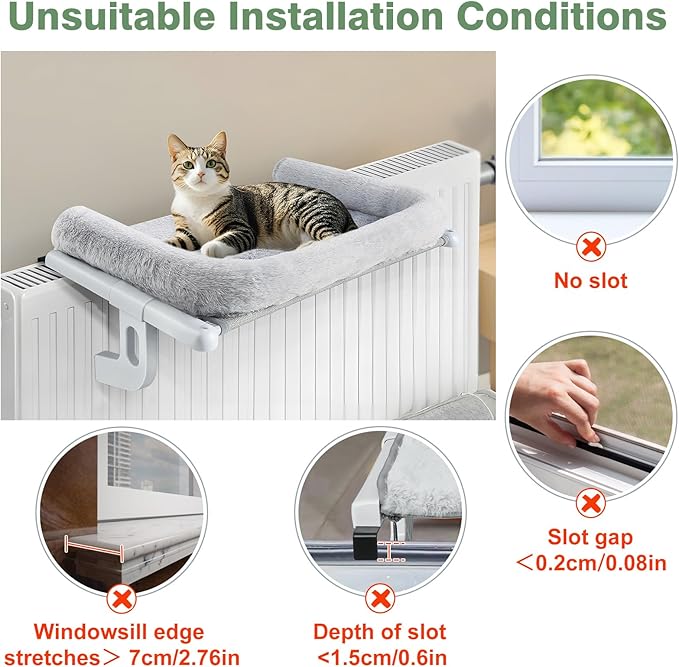 Sunhoo Cat Window Perch Hammock Sturdy Windowsill Bed Seat for Large Cats No Drilling No Suction Adjustable Kitty Shelf with Washable Cover Easy Assembly Holds up to 40 lbs 22.05 * 15 in (Grey, S)