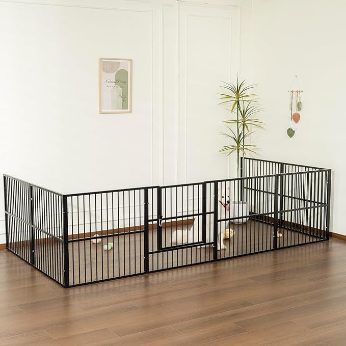 Dog Playpen - 32" Height Dog Pen, Heavy Duty Puppy Pen with Door, Safe & Sturdy, Easy Assemble for Indoor/Outdoor Pet Playpen (12 Panels with Door, Grey)