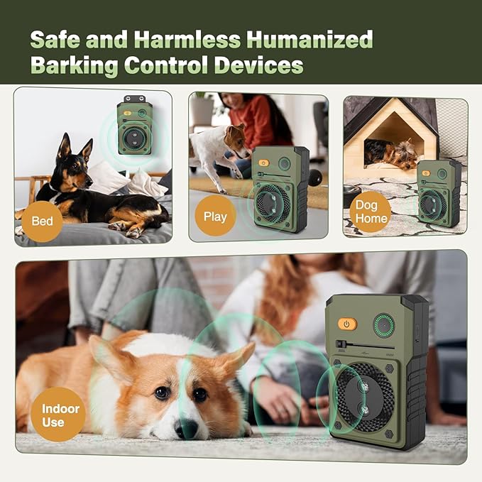 Dog Barking Control Device, 3Frequency Anti Barking Device, 33Ft Ultrasonic Dog Barking Deterrent, Rechargeable Stop Dog Barking Indoor Outdoor for Small Large Dogs Barking Control Device Anti Bark