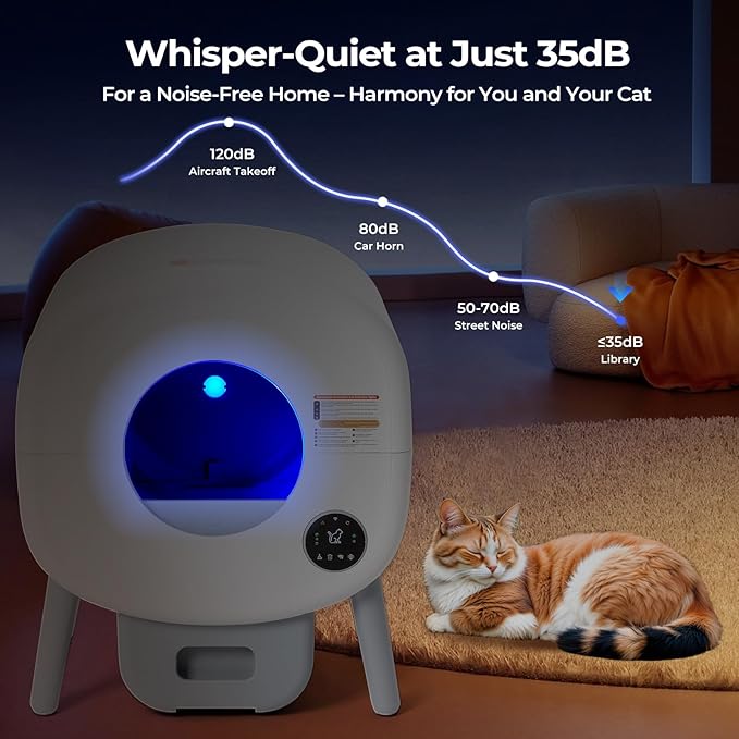 Self Cleaning Litter Box: Extra Large Automatic Litter Box Self Cleaning for Multiple Cats, Odor-Free, App-Controlled, Ambient Light Waste Disposal