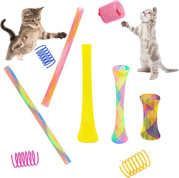 46 Piece Cat Toys Set: Colorful, Interactive Spring & Tube Toys for Indoor Cats - Flexible Plastic Spiral Coils for Kittens
