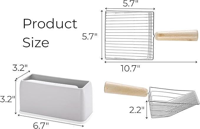 Hiceeden Set of 2 Cat Litter Scoop with Holder, Metal Kitty Litter Scoop Holder with Wooden Handle, Cat Poop Scooper for Kitten Litter Box, Fast Sifting, Gray and Blue