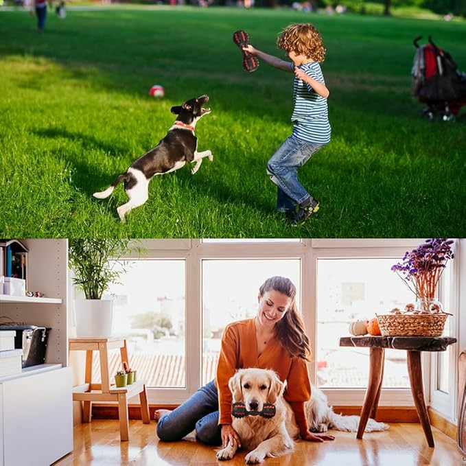 AUSCAT Teething Dog Toys, Durable Squeaky Dog Toys, Rubber Chew Toys for Dogs, Dumbbell Shape, Black