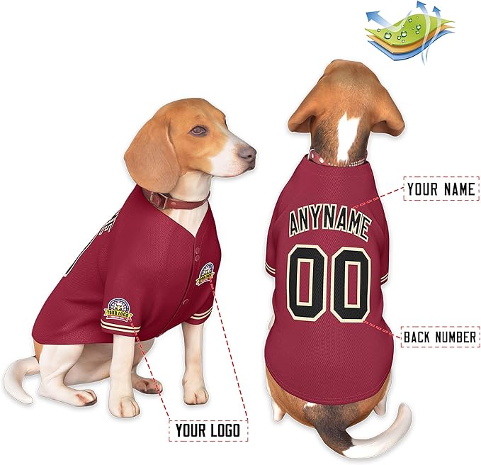 Custom Dog Baseball Jersey with Name Number Logo for Small Pet Dogs-Personalized Dog Shirts