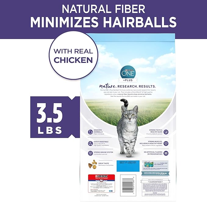 Purina ONE Natural Cat Food for Hairball Control, +PLUS Hairball Formula - 3.5 lb. Bag