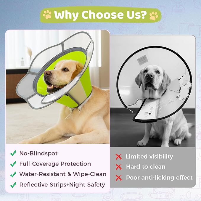 Soft Dog Cone Collar After Surgery Recovery,Adjustable E-Collar with Removable Shield,Lightweight,Breathable Anti-Licking Protective Cone for Large,Medium,Small Pets (Neon Green, XL (Neck:17''-22''))