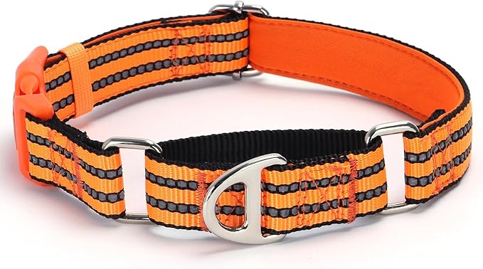 Martingale Collar for Dogs -Reflective Nylon No Slip Choke with Padded Comfort Heavy Duty Dog Collar with Quick Release Buckle for Training, Walking & Overexcited Pulling Orange S