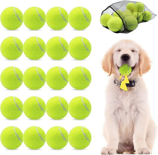 Magicorange 20 Pack Small Tennis Balls, 2 inch Squeaky Tennis Ball for Dogs,Colorful Easy Catching Squeaky Dog Balls with Mesh Bag for Easy Transport (Yellow)
