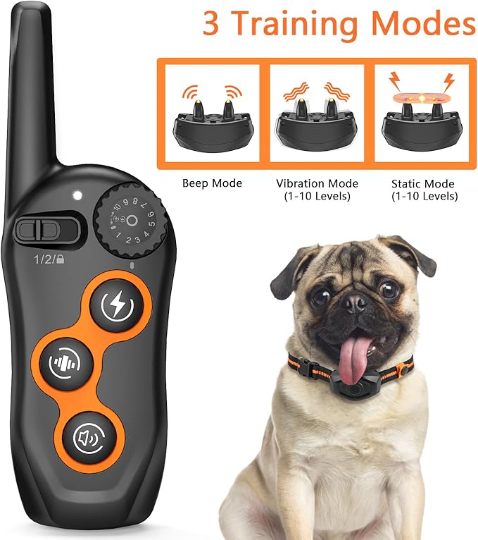 Dog Training Collar, IPX7 Waterproof Dog Shock Collar with Remote Control Range 1300ft, 3 Training Modes, Beep, Shock, Vibration, Rechargeable Shock Collar for Large Medium Small Dogs