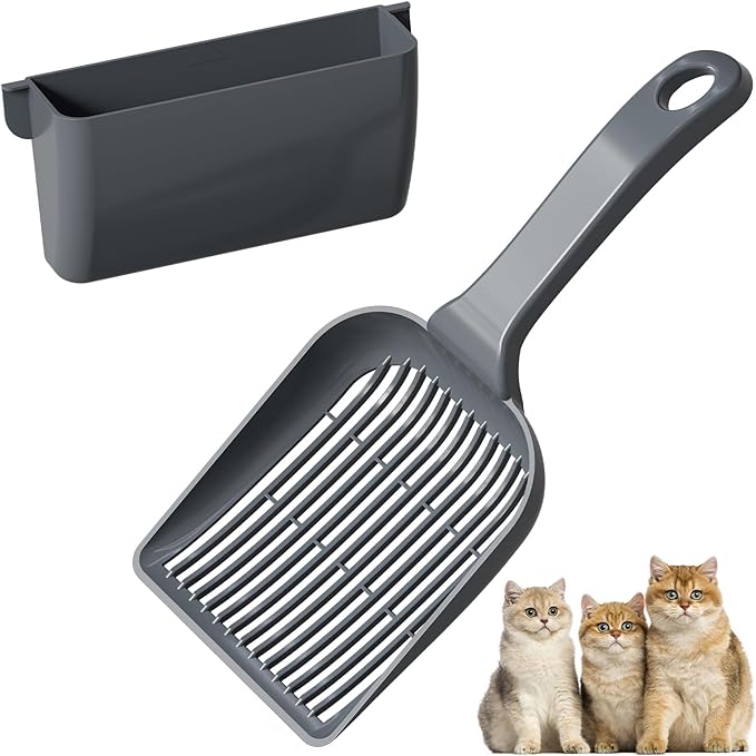 Large Cat Litter Scoop, fits All Boxes, Fast sifting for Kitten Poop, Reduces Hand Fatigue, Saves Litter, speeds scooping. Includes Holder.