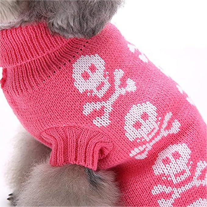 Skull Dog Sweater Holiday Halloween Christmas Pet Clothes Soft Comfortable Dog Clothes - Pink,M