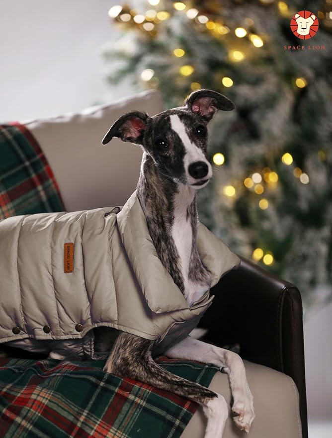 SPACE LION Puffer Jacket, Down Winter Coat, Durable Outdoor Coat for Cold and Windy Conditions, Waterproof, Windproof, Lightweight Jacket, Adjustable Fit for Small, Medium Dogs(Khaki,M)