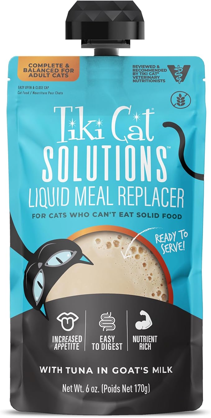Tiki Cat Solutions Liquid Meal Replacer Wet Cat Food, Tuna in Goat's Milk, 6 oz. Spout Pouch (6 Count)