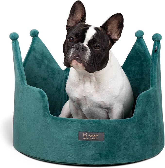 NANDOG Pet Gear Crown Cozy Round Dog & Cat Bed Collection Washable Indoor Pet Bed for Small Breeds-Soft Bed Fits in Crate or Kennel-Made of Ultra Soft Micro-Plush Material (Royal Teal Green Prive 18")