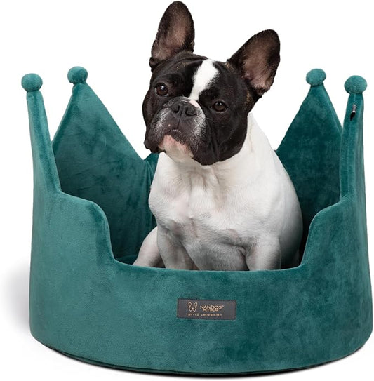 NANDOG Pet Gear Crown Cozy Round Dog & Cat Bed Collection Washable Indoor Pet Bed for Small Breeds-Soft Bed Fits in Crate or Kennel-Made of Ultra Soft Micro-Plush Material (Royal Teal Green Prive 18")