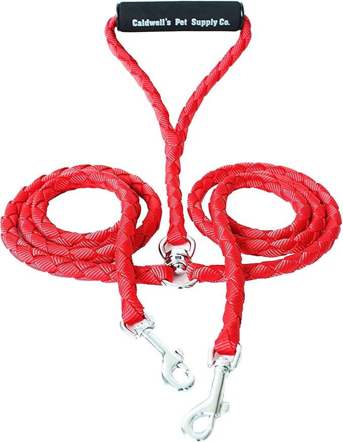 Caldwell's Pet Supply Co. Dual Dog Leash, Double Dog Leash for Two Dogs, Tangle Free, Heavy Duty Double Ended Tandem Leashes with Padded Handle, Tangle-Free Swivel, for Small, Medium or Large Dogs