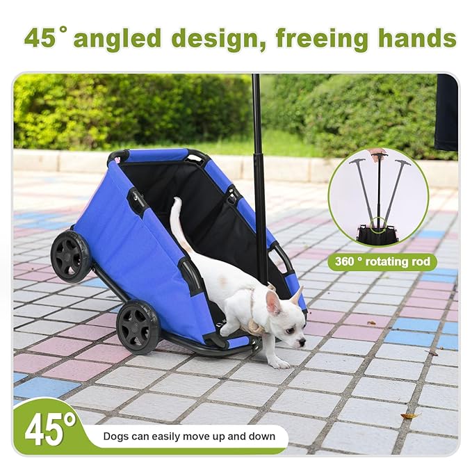 Dog Stroller 4 Wheels Folding Dog Cart Pet Stroller for Travelling Shopping Walking Playing for Small Dogs Cats (Blue)