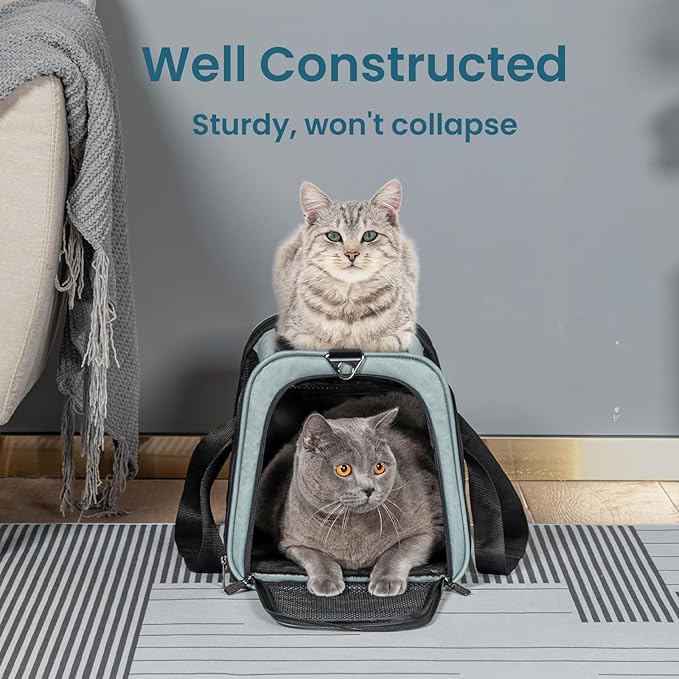 Petsfit Cat Carrier Dog Carrier, Large Capacity Lightweight Soft-Sided Pet Carrier for Travel, with Adjustable Shoulder Strap, Auto Locking Zipper Head and Washable Fleece Pad
