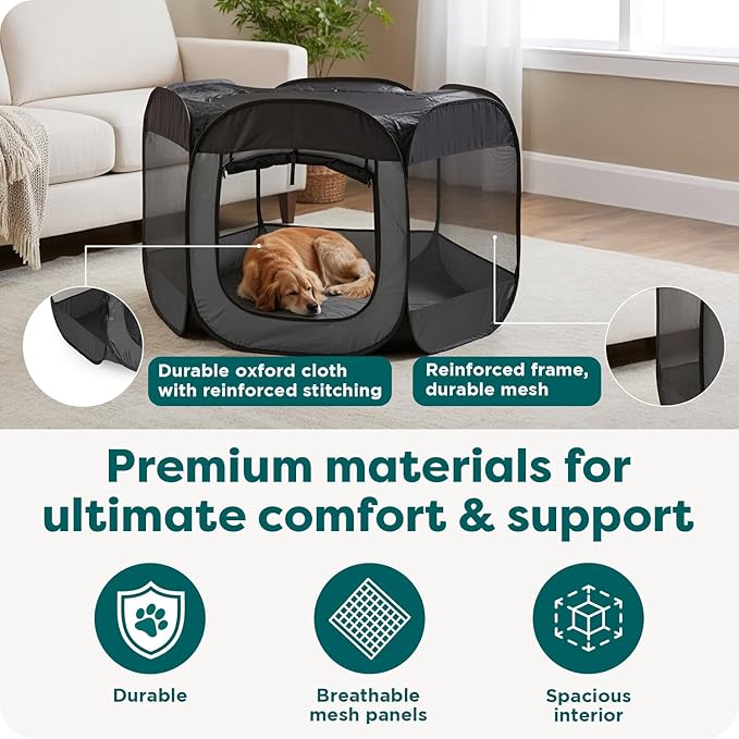 FurHaven Portable Pet Playpen for Dogs & Cats, Extra Large Indoor Kitten Playpen with Mesh Sides, Foldable Dog Playpen for Small Dogs, Pop Up Travel Dog Pen, X-Large, Pet Crate with Mesh Sides, Navy