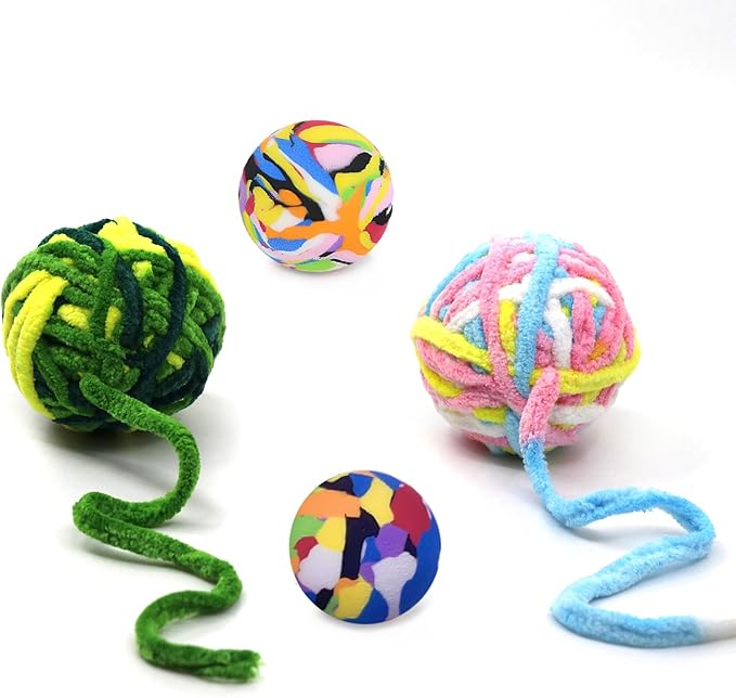 5 PCS Cat Ball Toys - Colorful Woolen Yarn Balls Built-in Bell for Cats, Furry Rattle Ball for Kitty and Kitten Training Indoor Play, Pet Cat Interactive Chasing Chewing Molar Cotton Thread Ball Toys