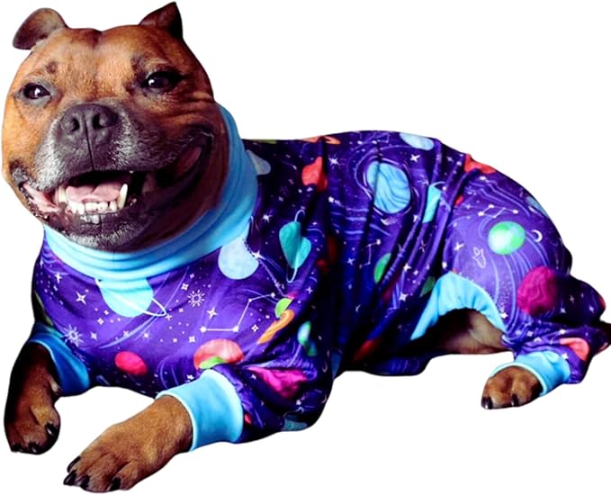 Spark Paws Dog Pajama, Dog Recovery Suit Male, Onesie, Ultra-Soft and 4-Way Stretch, for Small Medium and Large Breeds - Planets - 3XL