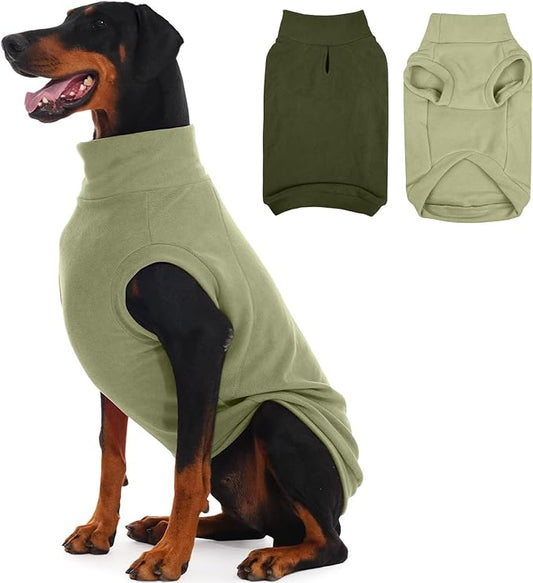 IECOii 2 Pack Large Dog Fleece Sweater 3XL - Fleece Pullover Sweaters for Labrador Boy Girl, Warm Stretchy Fall Winter Coat with Leash Hole, Machine Washable, (Size XXXL, Light Green & Army Green)