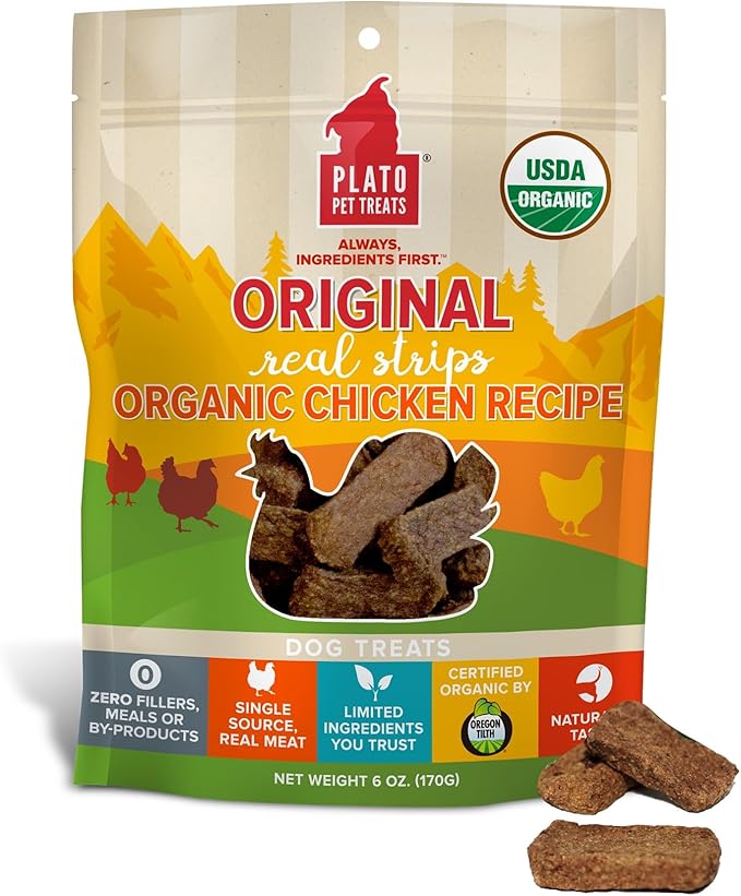 PLATO Original Real Strips Organic Chicken 6oz, brown