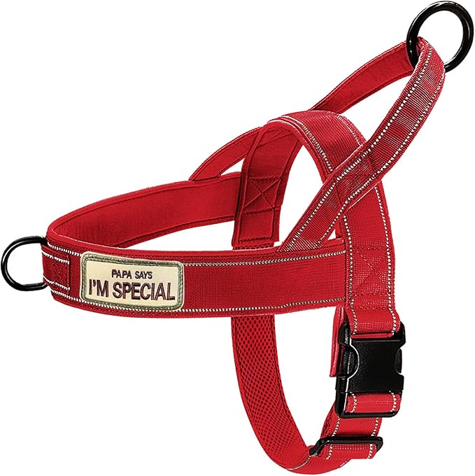 Red No Pull Dog Harness for Small Medium Large Sized Dog, Reflective Escape Proof Adjustable Dog Harnesses with 2 Patch, XL