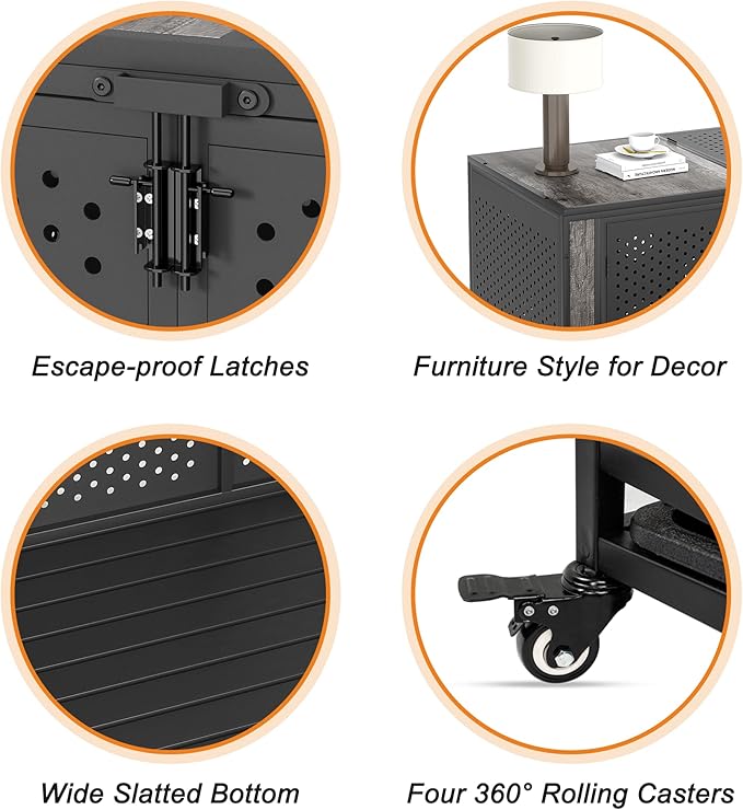 48" Heavy Duty Dog Crate Furniture for Extra Large Dogs, Enclosed Design with 0.5 inch Holes, Indestructible Metal Kennel for High Anxiety Dogs, Chew Proof Pet House Cage Indoor, Gray