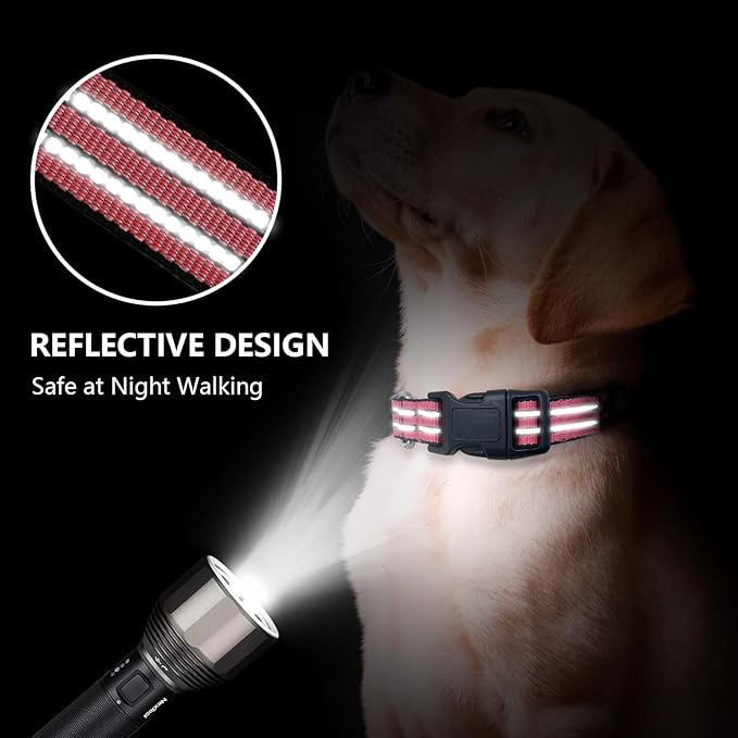Hikiko Martingale Dog Collars Reflective Nylon Dog Collar with Quick Release Buckle Adjustable Training No Slip Dog Collar (Medium, Cherry Pink)