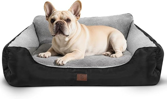Dog Bed Medium Washable, Memory Foam Small Pet Beds with Sides, Rectangle Pet Sofa with Nonskid Bottom, 28”x20”x7”, Black