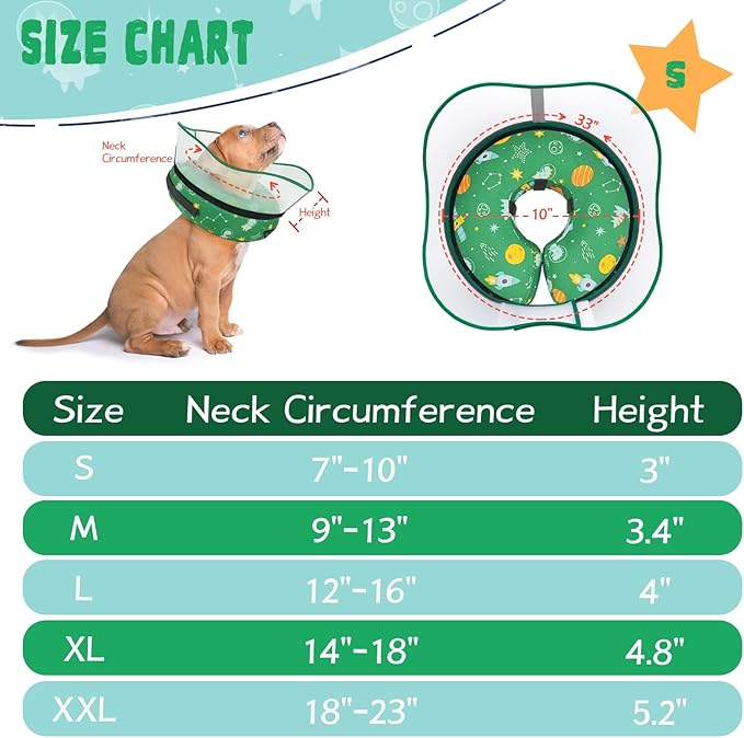 Elevated Inflatable Dog Cone Collar to Stop Licking, Dog Donut Collar After Surgery, Soft Pet Cone Alternative for Small Medium Large Dogs