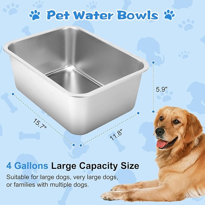 YUEPET 4 Gallons Stainless Steel Dog Water Bowls, Extra Large Metal Dog Food and Water Bowls Large Capacity Pet Water Bowls for Indoor and Outdoor Extra Large Dogs