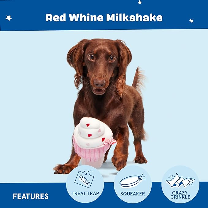 Barkbox Red Whine Milkshake Dog Toy – Squeaky Dog Toys – Plush Dog Toys – Puppy and Pet Toys for X-Small to Small Dogs