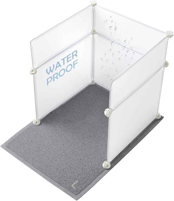 MEEXPAWS Cat Litter Box Enclosure Splash Guard Large L19×W19×H20 inch, Light Weight Plastic Sheets with Cat Litter Mat Easy Clean (White)