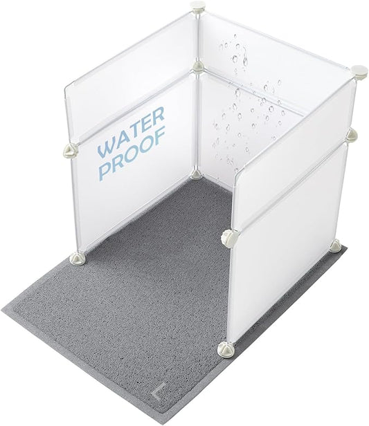 MEEXPAWS Cat Litter Box Enclosure Splash Guard Large L19×W19×H20 inch, Light Weight Plastic Sheets with Cat Litter Mat Easy Clean (White)