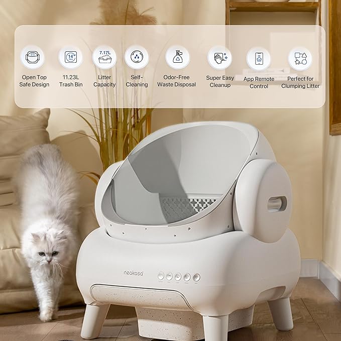 Neakasa M1 Lite Open-Top Self Cleaning Cat Litter Box, Automatic Cat Litter Box with APP Control, Safety Protection, 1 Roll Waste Bag
