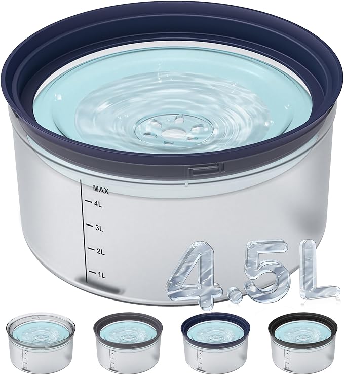 Decflow 1.2Gallon Dog Water Bowl No Spill, 4.5L Large Capacity Spill Proof Dog Bowls with Transparent Floating Disk, Anti-Splash Slow Drinking Dripless Bowl for Sloppy Messy Drinkers (Gray)