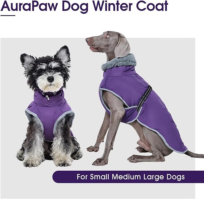 Dog Coats for Large Dogs,2XL Warm Fleece Winter Jacket,Dog Coat with Leash Hole,Waterproof Pet Cold Weather Coats Vest,Dogs Winter Clothes,Reflective Turtleneck PRT Snowsuit,Purple,2XL