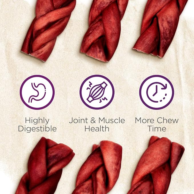 Natural Farm Odor-Free Super Braided Collagen Dog Chews (12-Inch, 10-Pack) First Ever Real Bull Sticks Alternative: 100% Natural Angus Hide Collagen Treats - More Protein More Chew Time for All Dogs