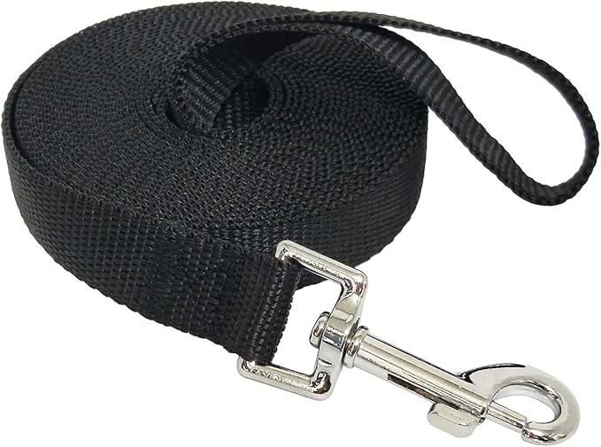 Nylon Training Dog Leash for Small Medium Large Dogs, 15ft 20ft 30ft 50ft Long Leash Dog/Puppy Lead for Obedience Recall Training, Camping (15ft, Black)